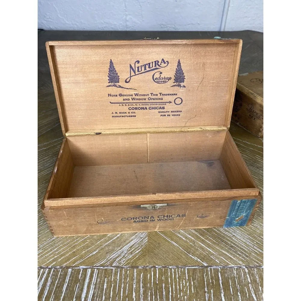 Vintage 1930 Wood Cigar Box X3 Nutura Cedarap Corona Chicas Backs Rex JB Back Co